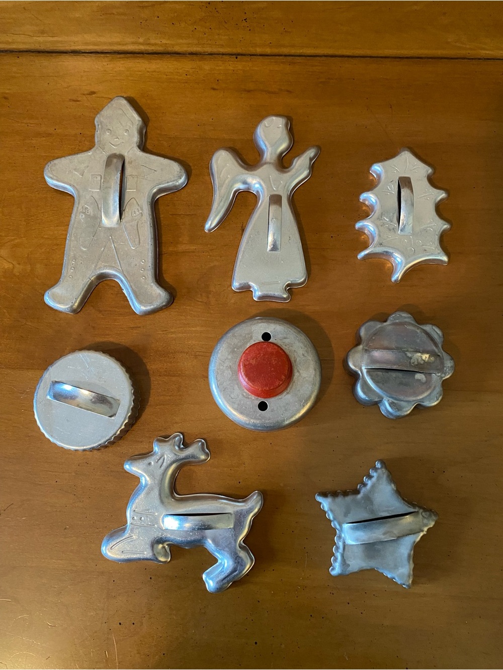 8 Cookie Cutters Vintage Aluminum Angel Star Reindeer Gingerbread Man etc